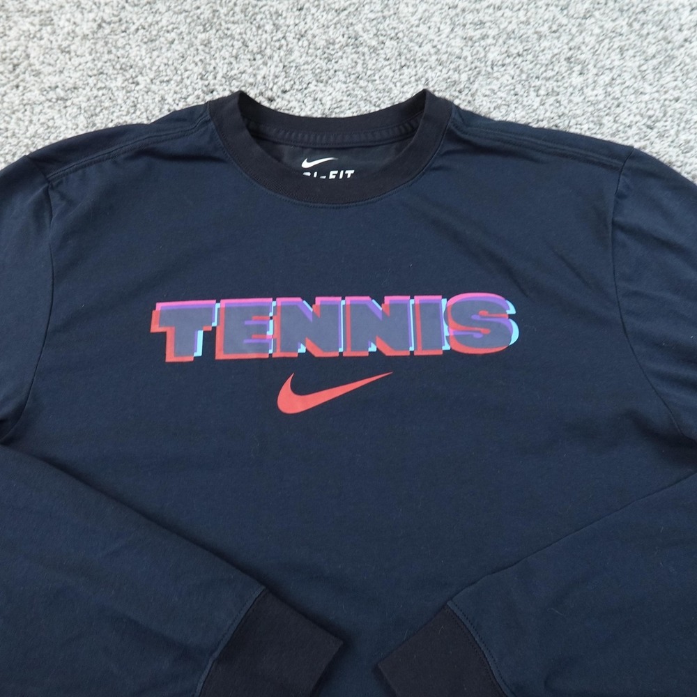 Nike Shirt Mens M Black‎ Dri FIT Long Sleeve Tennis Performance Graphic Logo Tee
